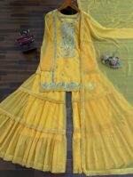 Yellow Color Faux Georgette Fabric Sequence With Thread Work Sharara Set