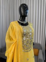 Yellow Color Faux Georgette Fabric Sequence With Thread Work Sharara Set