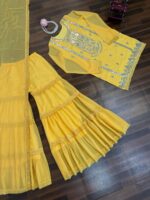 Yellow Color Faux Georgette Fabric Sequence With Thread Work Sharara Set