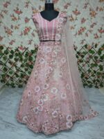 Baby Pink Color Faux Georgette Fabric Sequence With Coding Work Lehenga