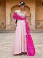 Baby Pink Color Natural Crepe Silk Fabric Sukhmani Gambhir Gown