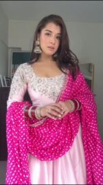 Baby Pink Color Natural Crepe Silk Fabric Sukhmani Gambhir Gown