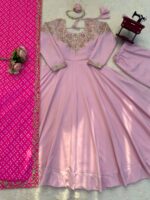 Baby Pink Color Natural Crepe Silk Fabric Sukhmani Gambhir Gown