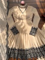 Beige Color Faux Georgette Fabric Thread Work Palazzo Suit