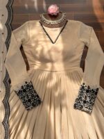 Beige Color Faux Georgette Fabric Thread Work Palazzo Suit