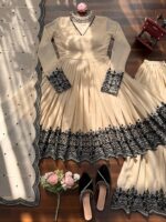 Beige Color Faux Georgette Fabric Thread Work Palazzo Suit