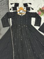 Black Color Faux Blooming Fabric Sequence With Jari Work Sharara Suit