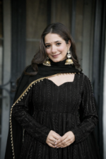 Black Color Faux Blooming Fabric Sequence With Jari Work Sharara Suit