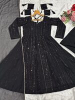 Black Color Faux Blooming Fabric Sequence With Jari Work Sharara Suit