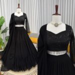Black Color Faux Georgette Fabric Ruffle Style Lehenga