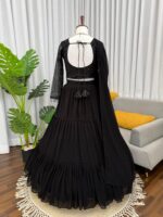 Black Color Faux Georgette Fabric Ruffle Style Lehenga