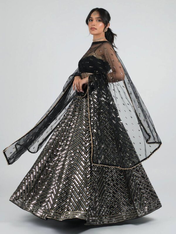 Black Color Georgette Fabric Sequence With Jari Work Lehenga