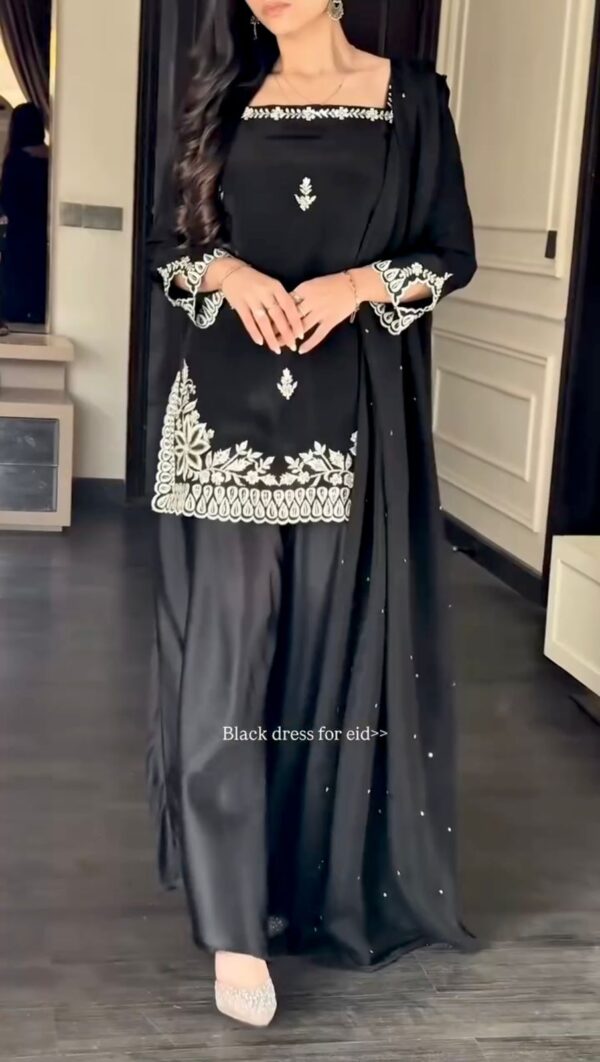 Black Color Natural Crepe Fabric Sequence Work Eid Special Palazzo Suit