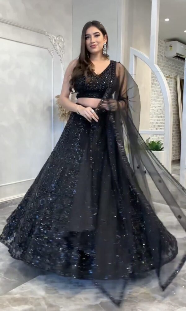 Black Color Net Fabric Sequence And Dori Work Lehenga