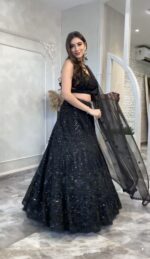Black Color Net Fabric Sequence And Dori Work Lehenga