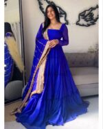 Blue Color Faux Georgette Fabric Ruffle Style Anarkali Suit