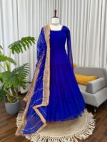Blue Color Faux Georgette Fabric Ruffle Style Anarkali Suit