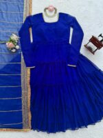 Blue Color Faux Georgette Fabric Ruffle Style Anarkali Suit
