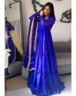 Blue Color Faux Georgette Fabric Ruffle Style Anarkali Suit