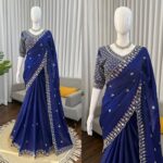 Blue Color Fendi Silk Fabric Sequence With Bead Work Saree
