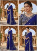 Blue Color Fendi Silk Fabric Sequence With Bead Work Saree