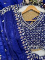 Blue Color Fendi Silk Fabric Sequence With Bead Work Saree