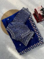 Blue Color Fendi Silk Fabric Sequence With Bead Work Saree