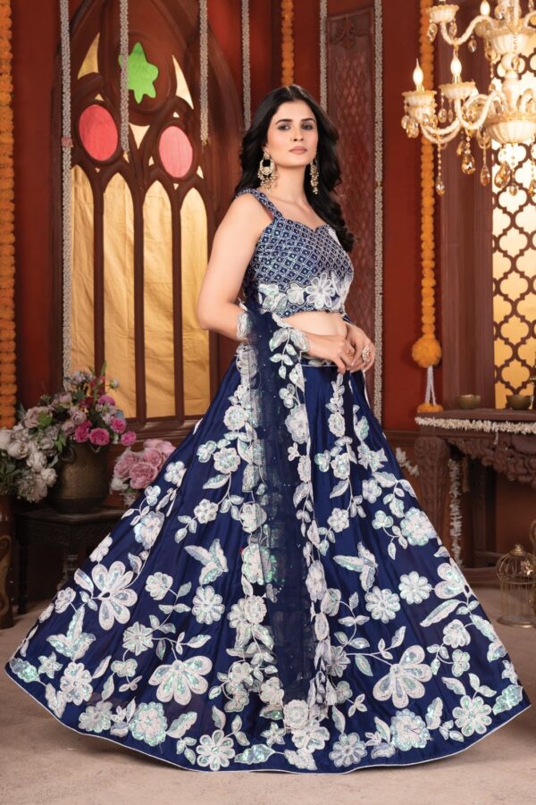 Blue Color Kasturi Silk Georgette Fabric Rainbow Sequence Work Lehenga