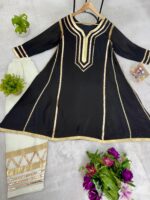 Bollywood Actress Kareena Kapoor Black Color Chinon Fabric Gota Patti Pattern Suit