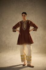 Bollywood Actress Kareena Kapoor Brown Color Chinon Fabric Gota Patti Pattern Suit