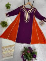 Bollywood Actress Kareena Kapoor Wine Color Chinon Fabric Gota Patti Pattern Suit