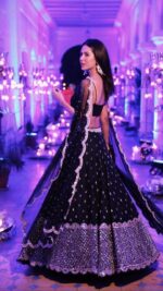 Bollywood Actress Sonam Bajwa Black Color Georgette Fabric Sequence Work Lehenga