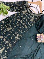Dark Green Color Chinon Fabric Bead Embroidery Work Anjali Arora Palazzo Suit