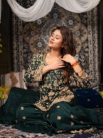 Dark Green Color Chinon Fabric Bead Embroidery Work Anjali Arora Palazzo Suit