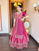 Dark Pink Color Chinon Silk Fabric Sequence Work Top Lehenga