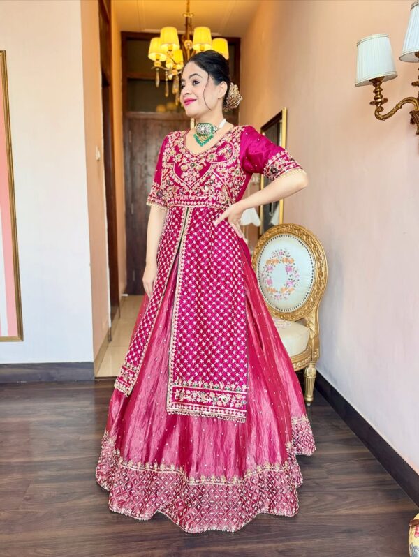 Dark Pink Color Chinon Silk Fabric Sequence Work Top Lehenga