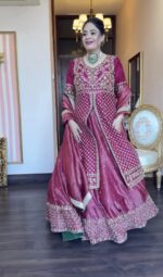 Dark Pink Color Chinon Silk Fabric Sequence Work Top Lehenga