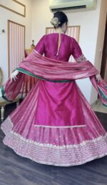 Dark Pink Color Chinon Silk Fabric Sequence Work Top Lehenga