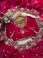 Dark Pink Color Fendi Silk Fabric Sequence With Bead Work Saree