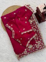 Dark Pink Color Fendi Silk Fabric Sequence With Bead Work Saree