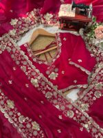 Dark Pink Color Fendi Silk Fabric Sequence With Bead Work Saree