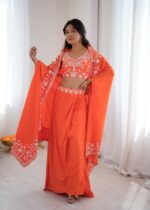 Fanta Color French Crepe Fabric Sequence Work Western Dhoti Style Lehenga