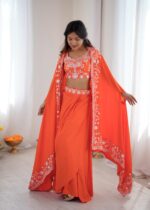 Fanta Color French Crepe Fabric Sequence Work Western Dhoti Style Lehenga