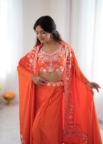 Fanta Color French Crepe Fabric Sequence Work Western Dhoti Style Lehenga