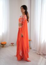 Fanta Color French Crepe Fabric Sequence Work Western Dhoti Style Lehenga