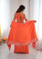 Fanta Color French Crepe Fabric Sequence Work Western Dhoti Style Lehenga