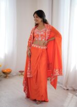 Fanta Color French Crepe Fabric Sequence Work Western Dhoti Style Lehenga