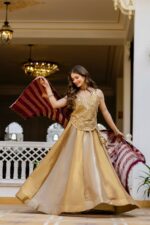 Gold Color Pure Banarasi Viscose Fabric Kali Pattern Lehenga