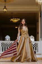 Gold Color Pure Banarasi Viscose Fabric Kali Pattern Lehenga