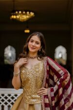 Gold Color Pure Banarasi Viscose Fabric Kali Pattern Lehenga